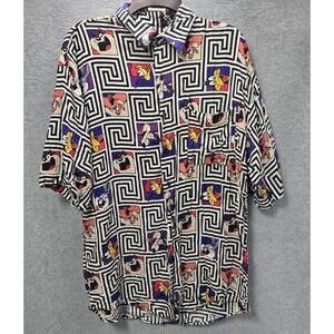 Vintage Warner Bros Looney Tunes Abstract Rayon Button Front Shirt Size Medium